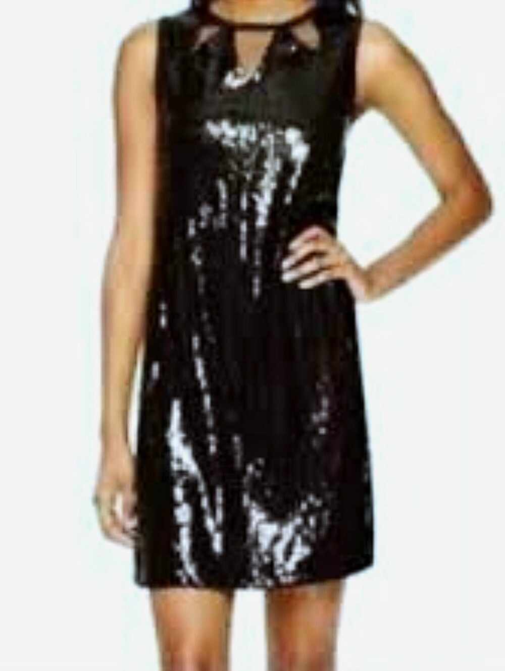 Olsenboye Mini Dress, New! Size S, Black Sequins, Sleeveless, Mesh